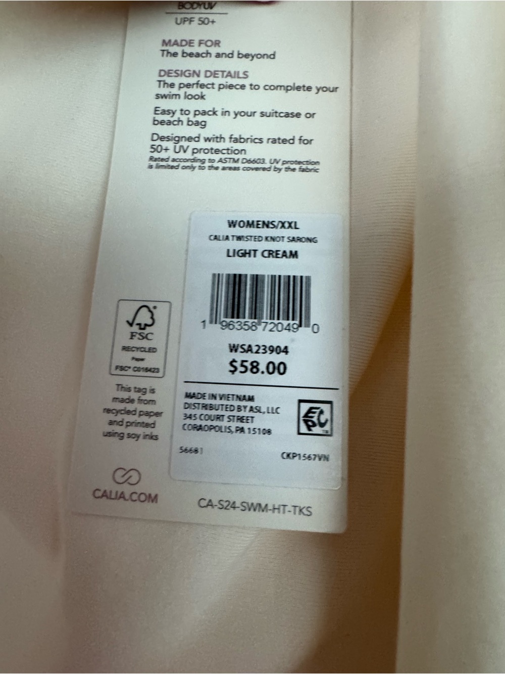 CALIA Light Cream Twisted Knot Sarong Swim Coverup